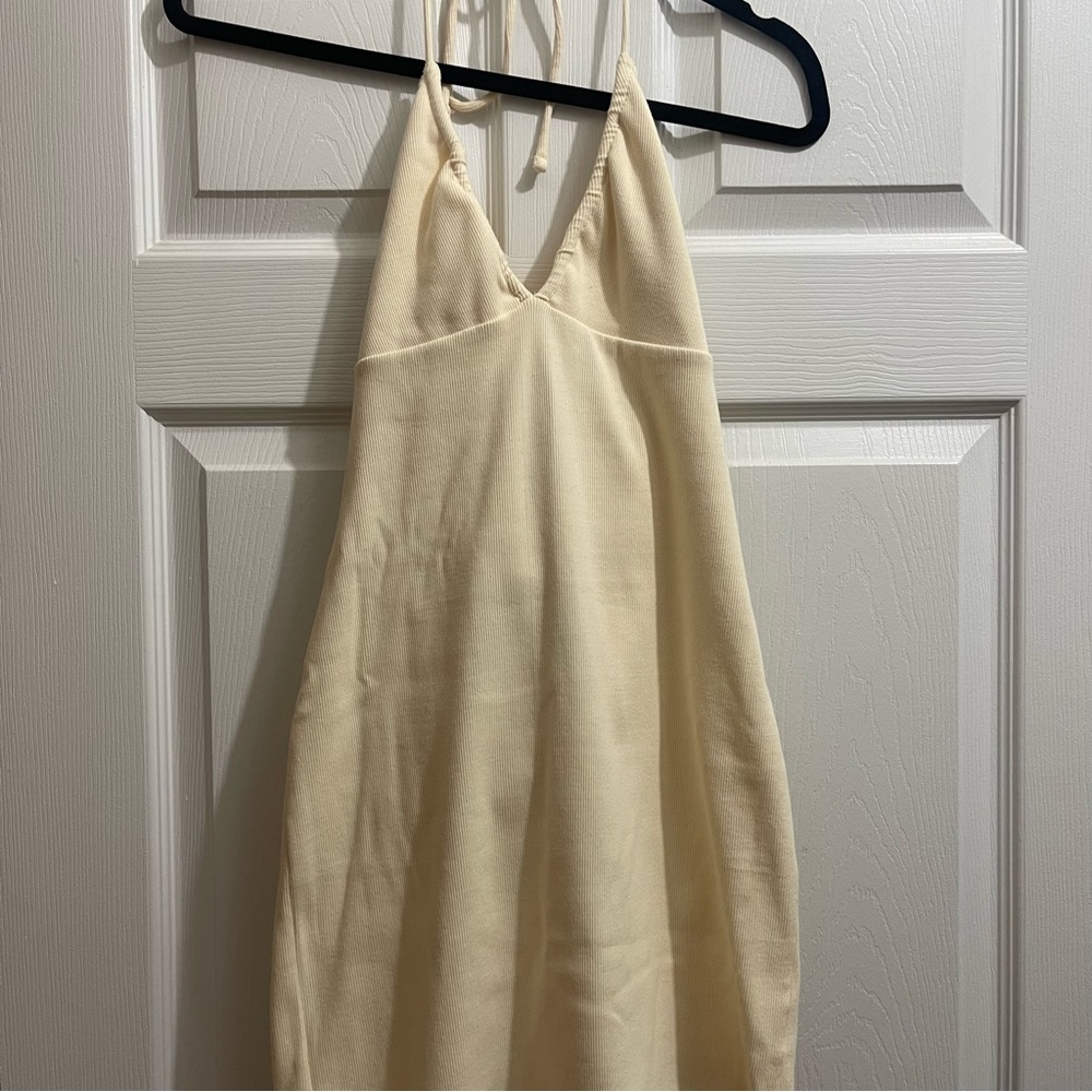 By Anthropologie U-Neck Halter Dress Bordeaux Cream - Picture 2 of 5